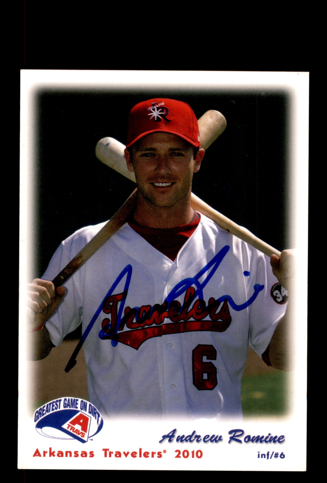 Signed Baseball Card Auto Andrew Romine 2010 Grandstand Arkansas Travelers
