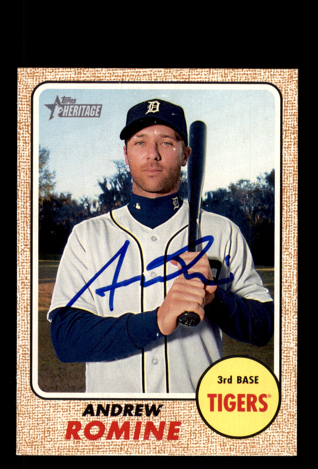 Signed Baseball Card Auto Andrew Romine 2017 Topps Heritage #317 Detroit Tigers