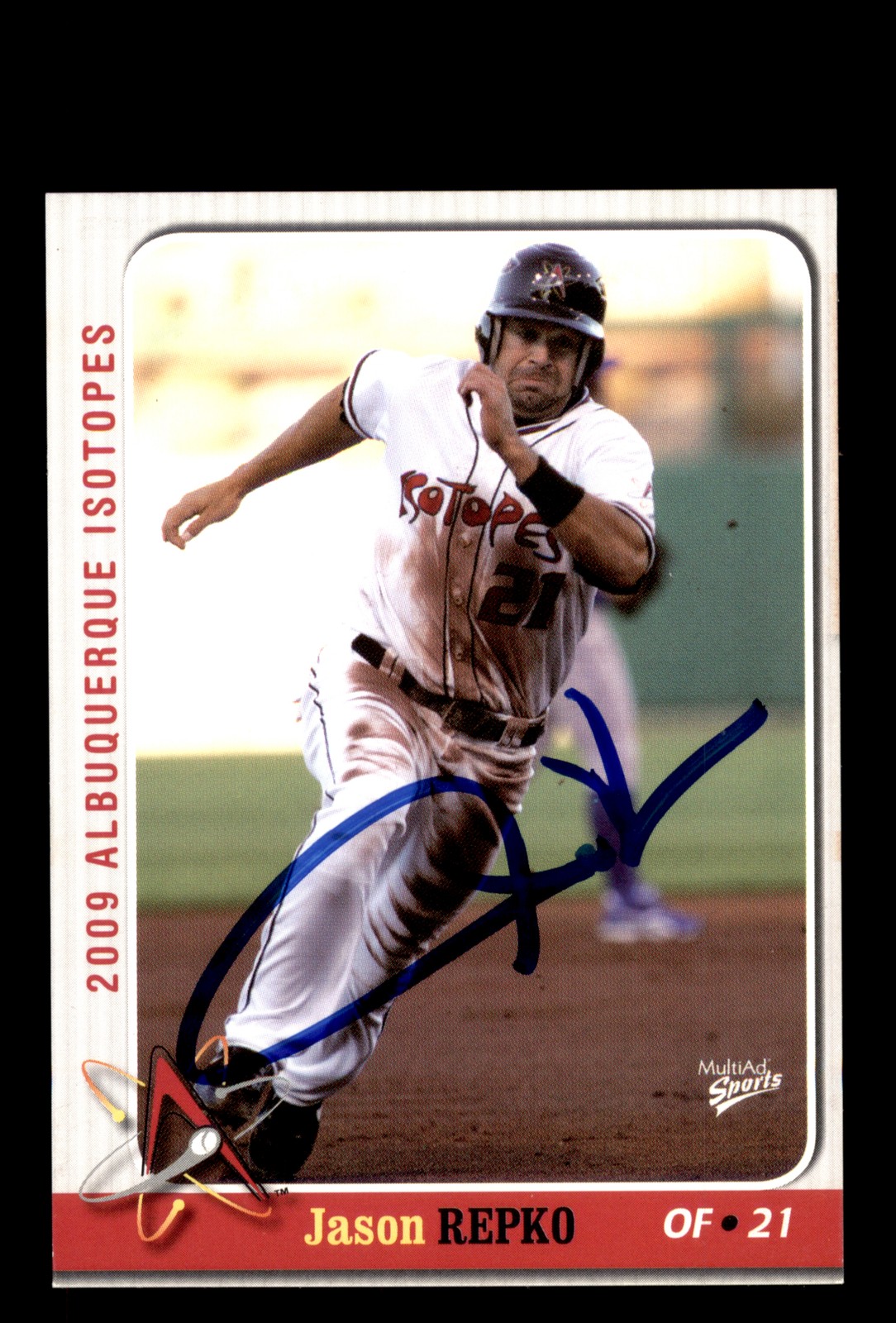 Signed Baseball Card Auto Jason Repko 2009 MultiAd Albuquerque Isotopes