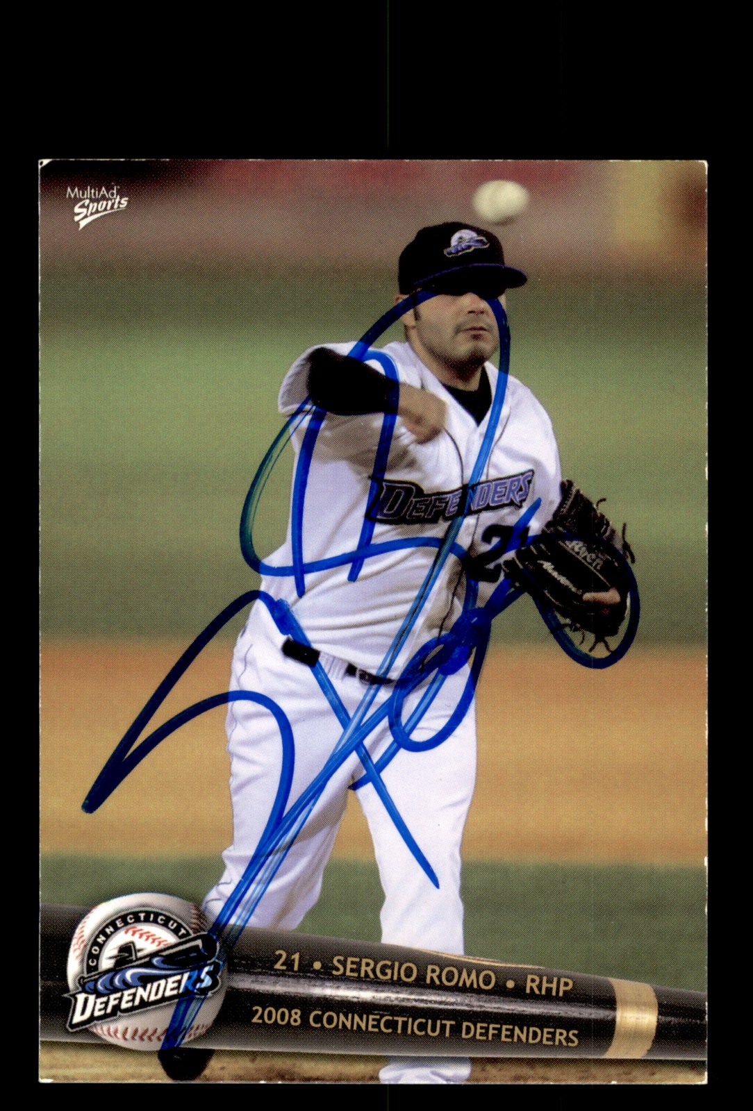 Signed Baseball Card Auto Sergio Romo 2008 MultiAd Connecticut Defenders MILB
