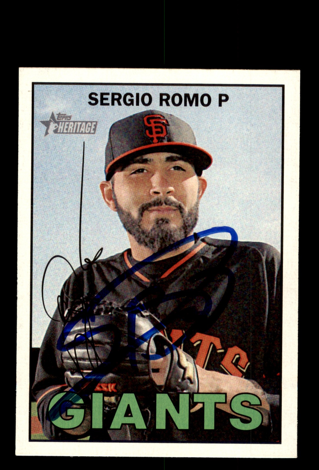 Signed Baseball Card Auto Sergio Romo 2016 Topps Heritage #232 SF Giants