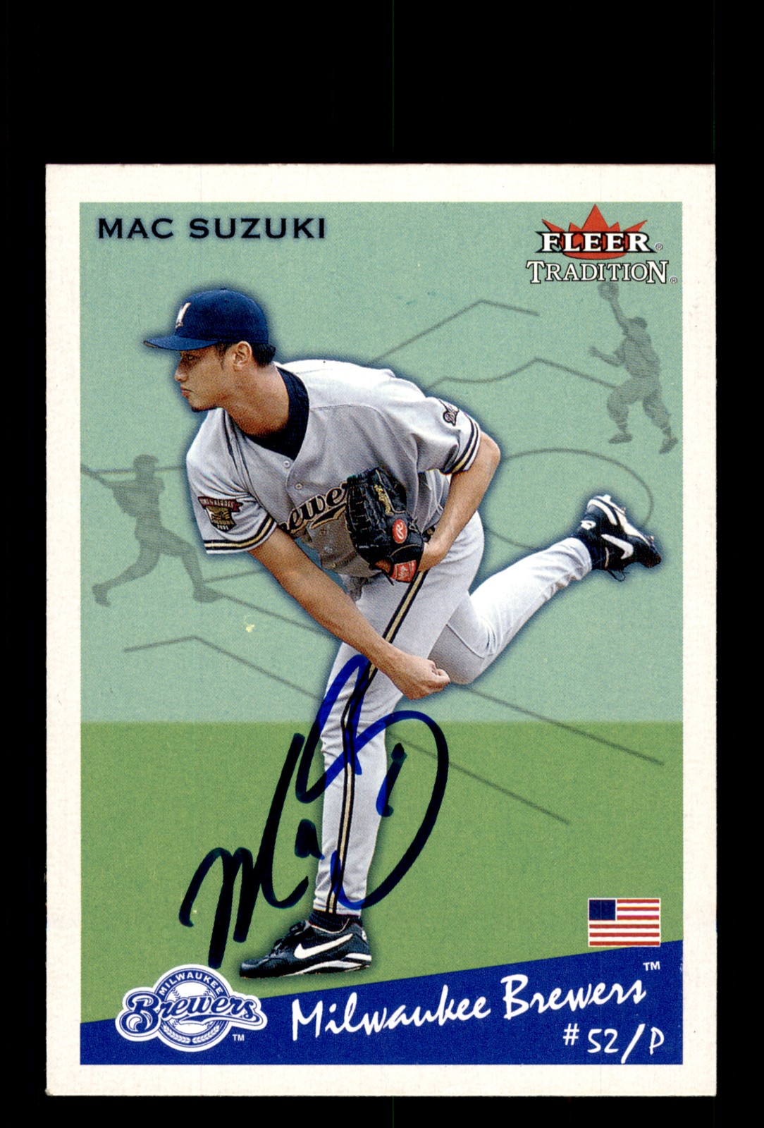 Signed Baseball Card Auto Mac Suzuki 2002 Fleer Tradition #121 Milwaukee Brewers