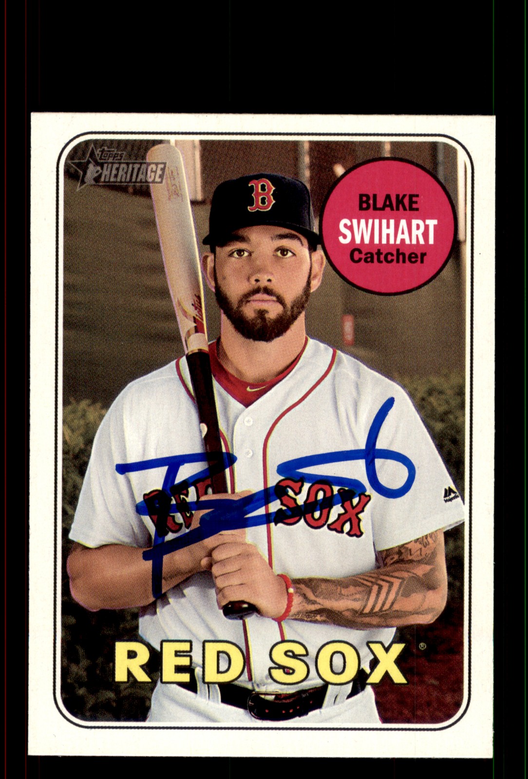 Signed Baseball Card Auto Blake Swihart 2018 Topps Heritage #531 Boston Red Sox
