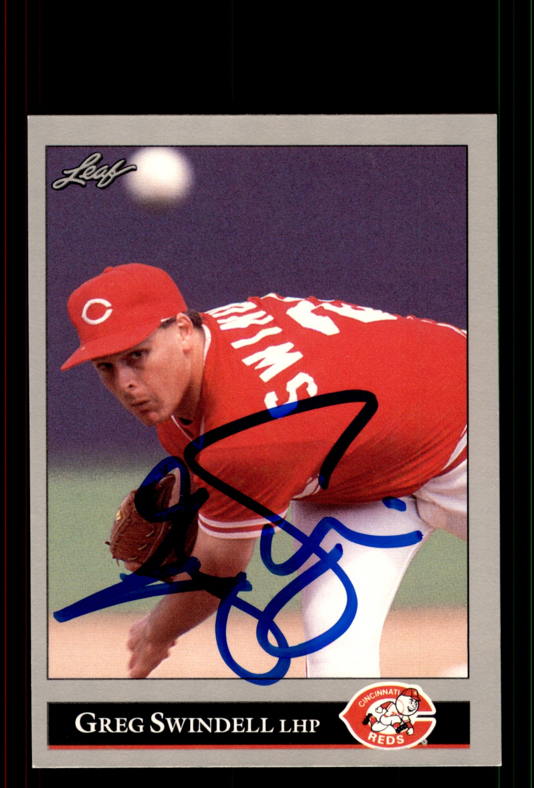 Signed Baseball Card Auto Greg Swindell 1992 Leaf #384 Cincinnati Reds
