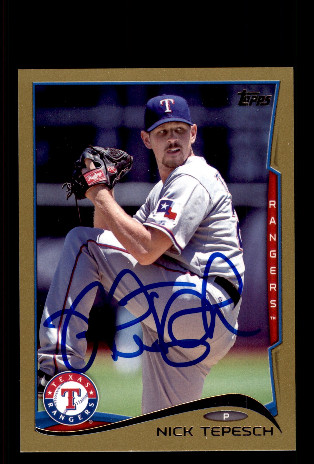 Signed Baseball Card Auto Nick Tepesch 2014 Topps #US-124 Texas Rangers Gold