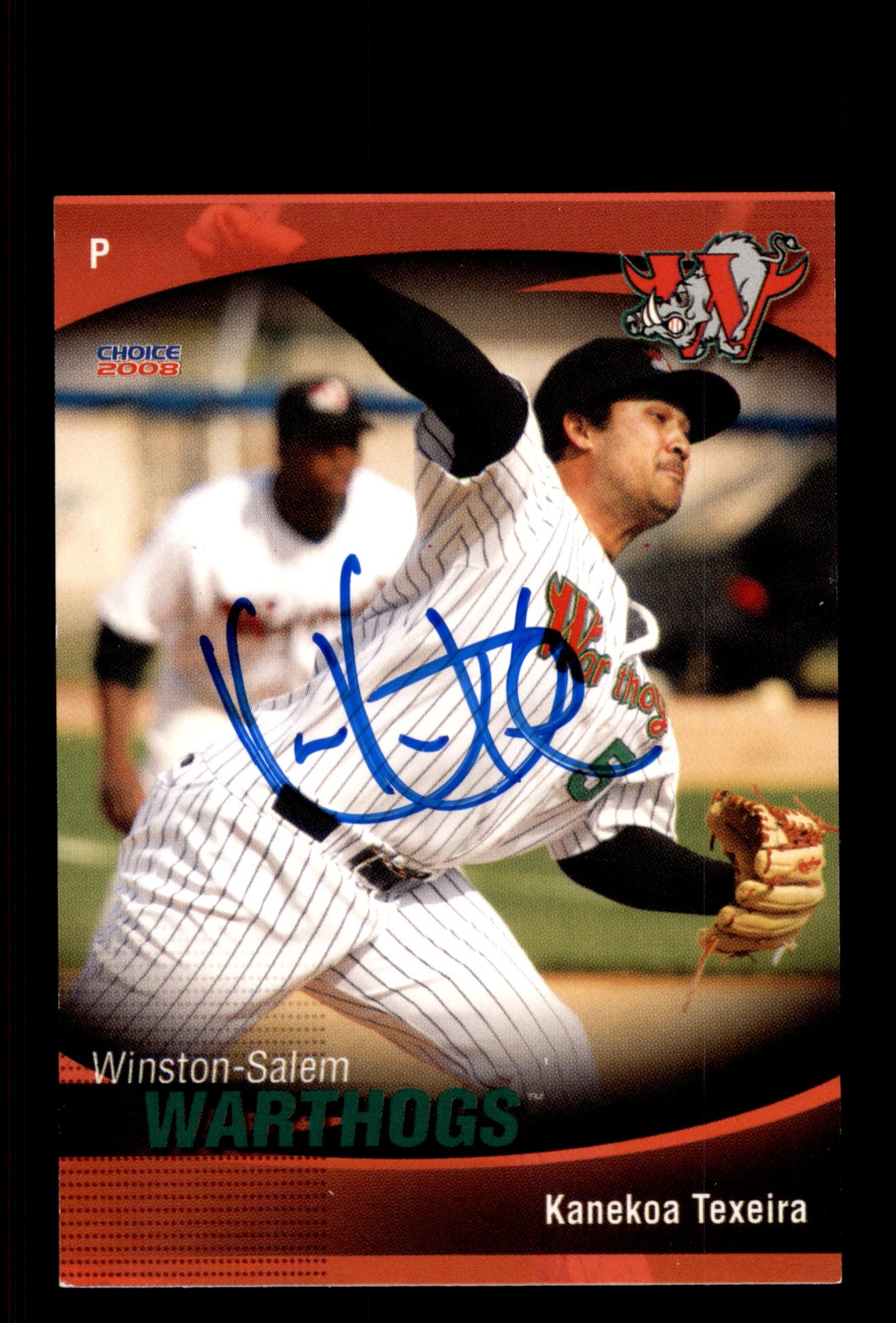 Signed Baseball Card Auto Kanekoa Texeira 2008 Choice Winston-Salem Warthogs
