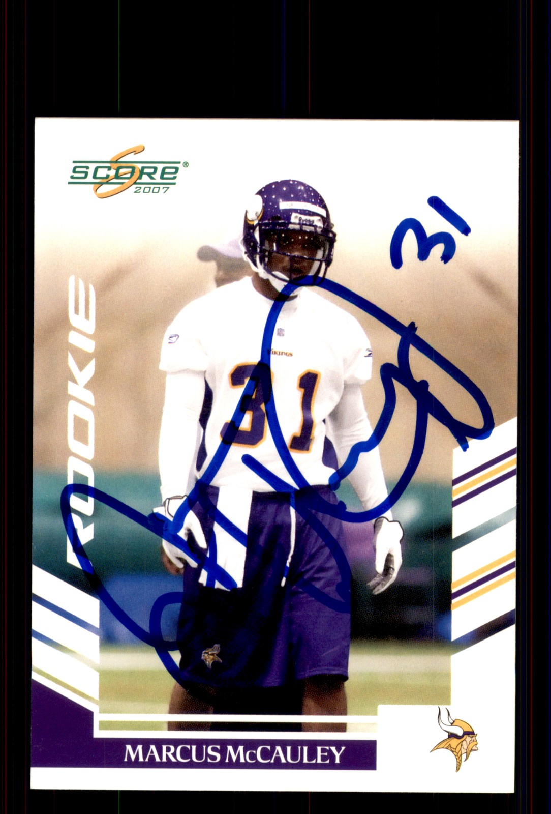 Signed Football Card Auto Marcus McCauley 2007 Score #302 Minnesota Vikings