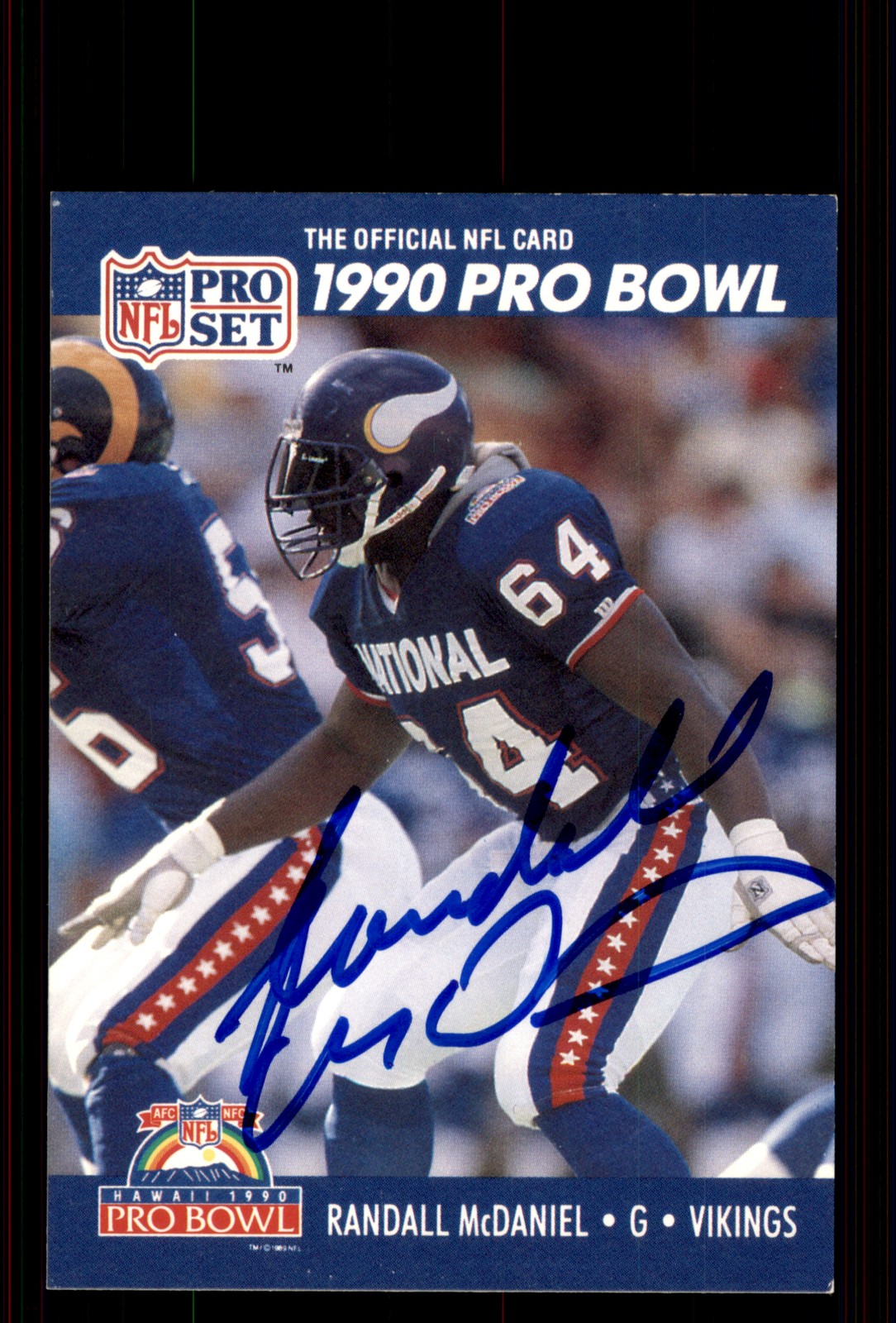 Signed Football Card Auto Randall McDaniel 1990 Pro Set #403 Minnesota Vikings