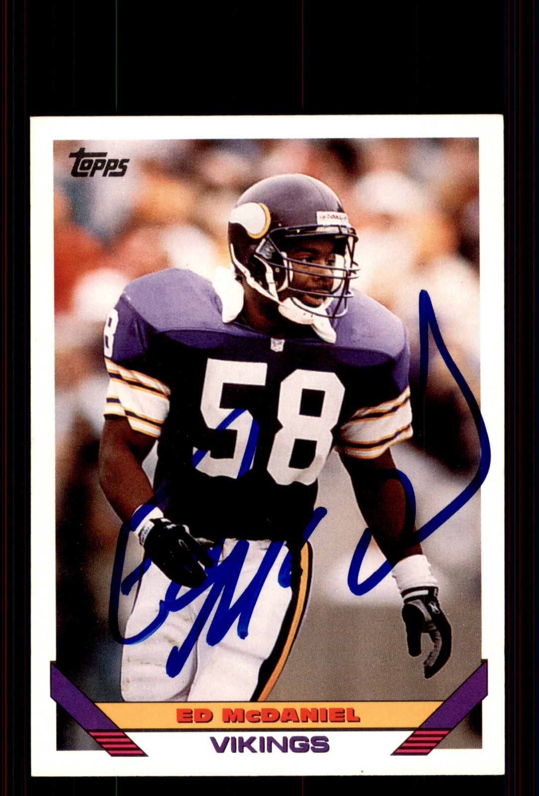 Signed Football Card Auto Ed McDaniel 1993 Topps #342 Minnesota Vikings