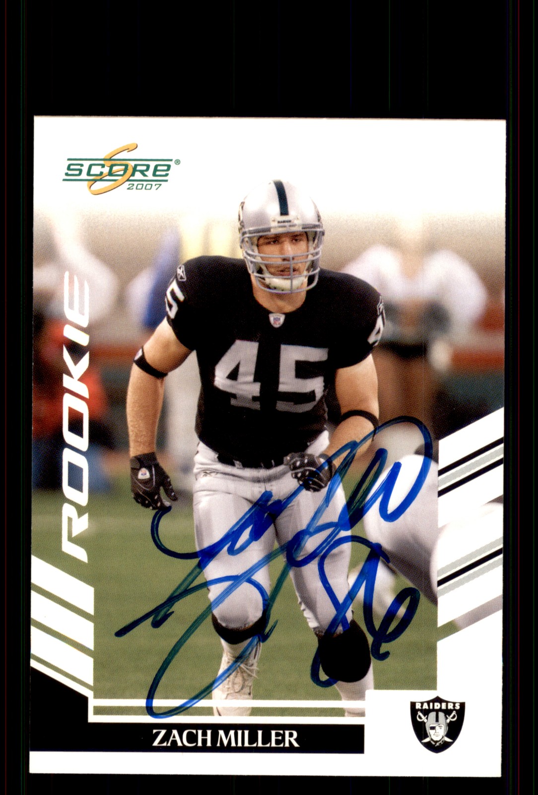 Signed Football Card Auto Zach Miller 2007 Score #346 Oakland Raiders