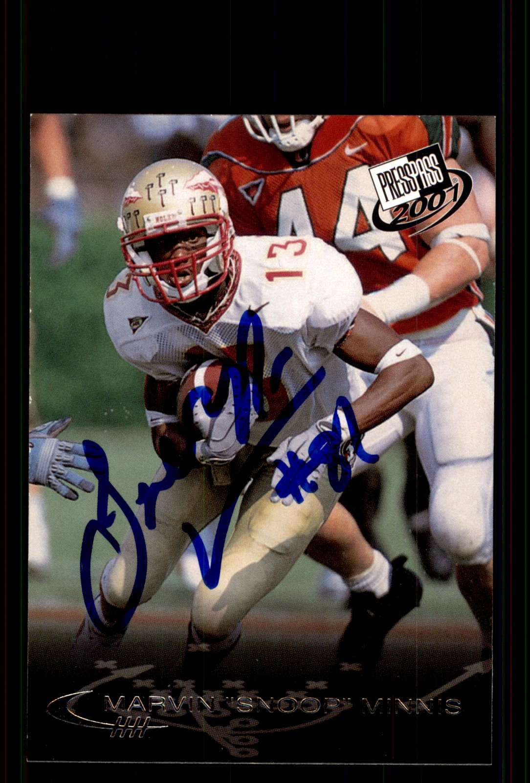 Signed Football Card Auto Marvin Snoop Minnis 2001 Press Pass #28 Florida State