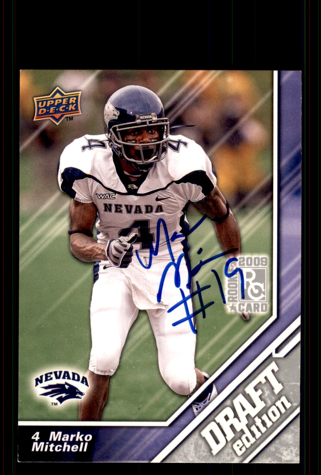 Signed Football Card Auto Marko Mitchell 2009 Upper Deck Draft #114 Nevada