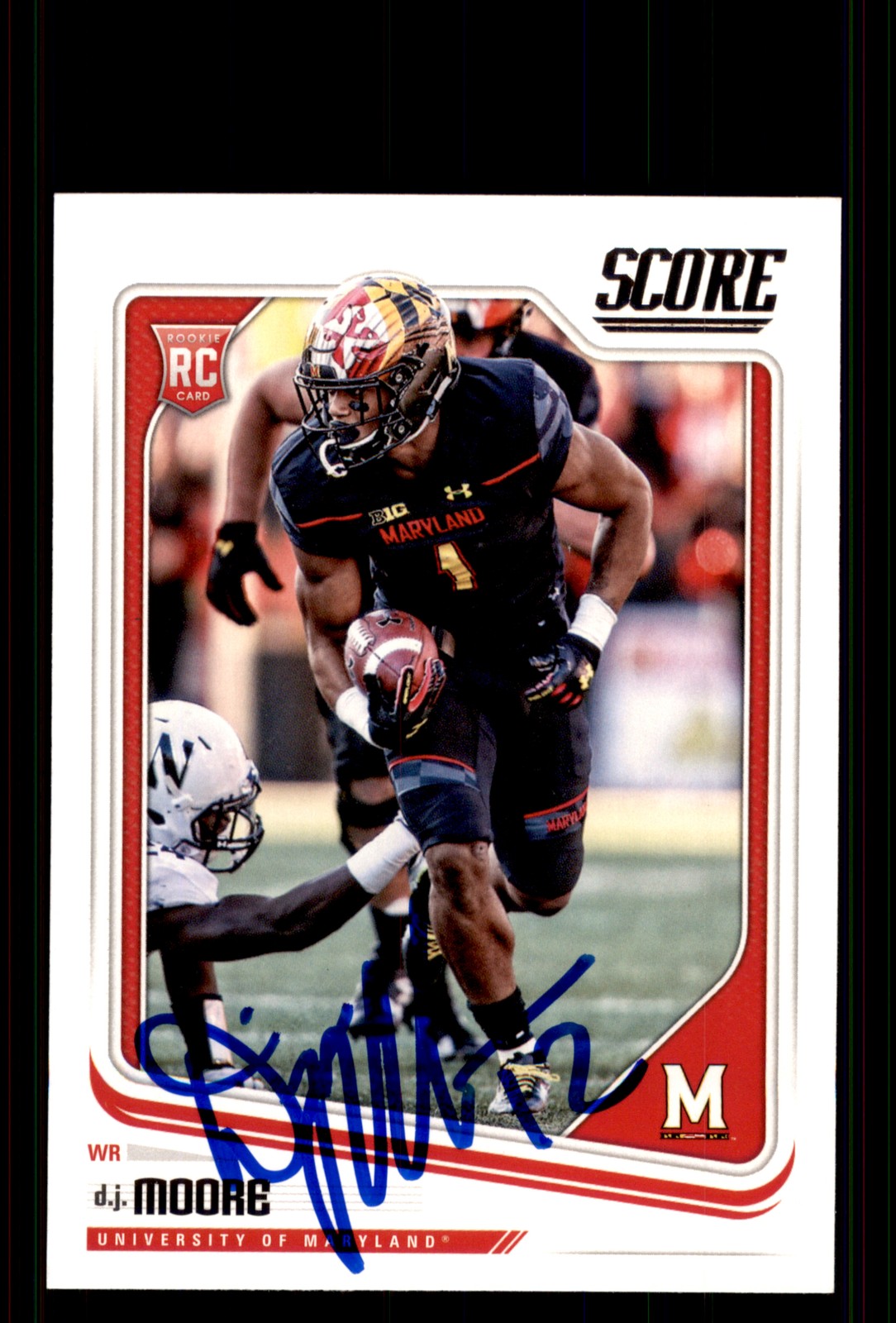 Signed Football Card Auto D.J. Moore 2018 Score #384 Maryland Terrapins