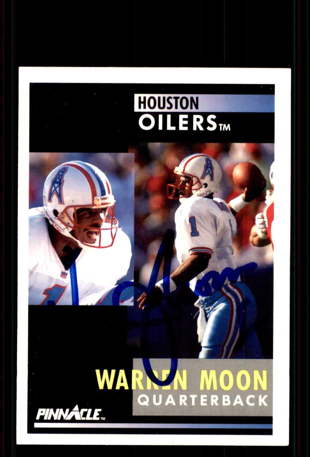 Signed Football Card Auto Warren Moon 1991 Pinnacle #1 Houston Oilers