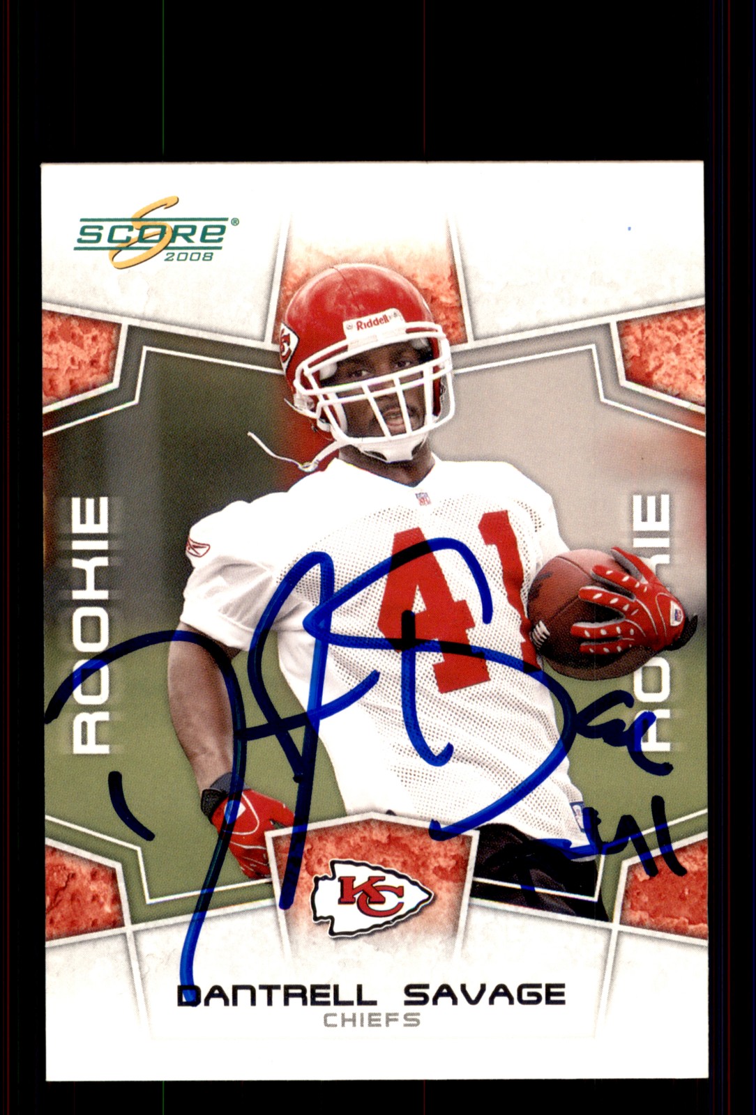 Signed Football Card Auto Dantrell Savage 2008 Score #389 Kansas City Chiefs