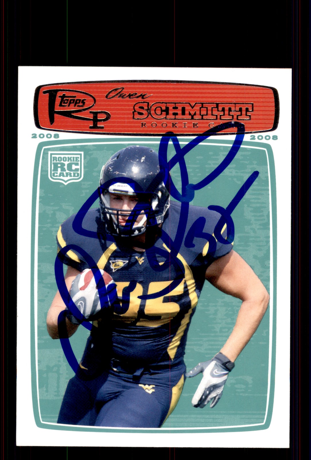 Signed Football Card Auto Owen Schmitt 2008 Topps Rookie Progression #220 WVU