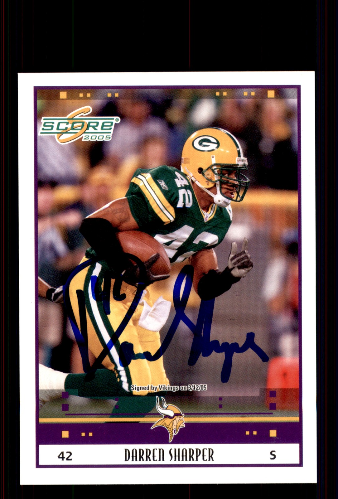 Signed Football Card Auto Darren Sharper 2005 Score #103 Minnesota Vikings