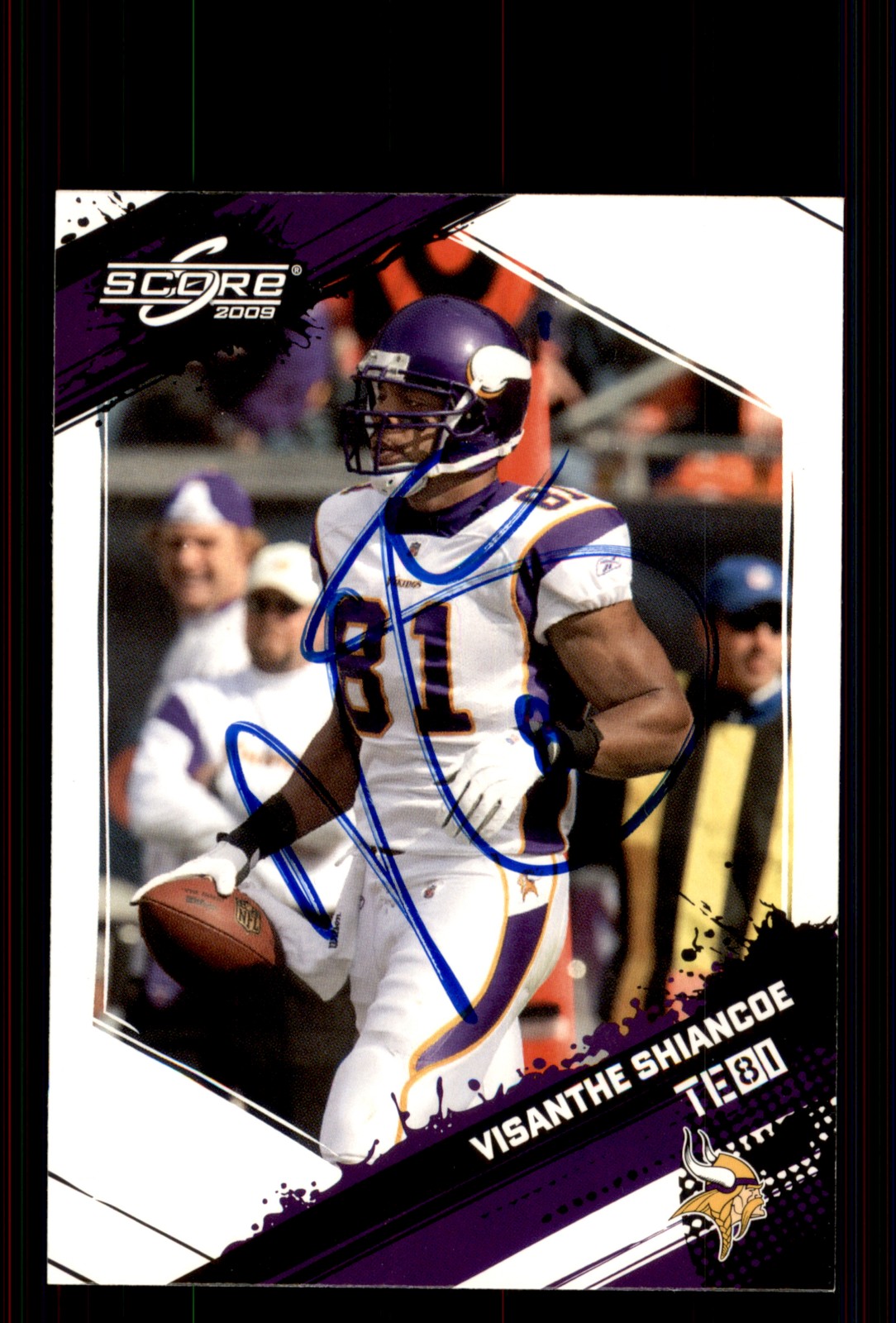 Signed Football Card Auto Visanthe Shiancoe 2009 Score #170 Minnesota Vikings