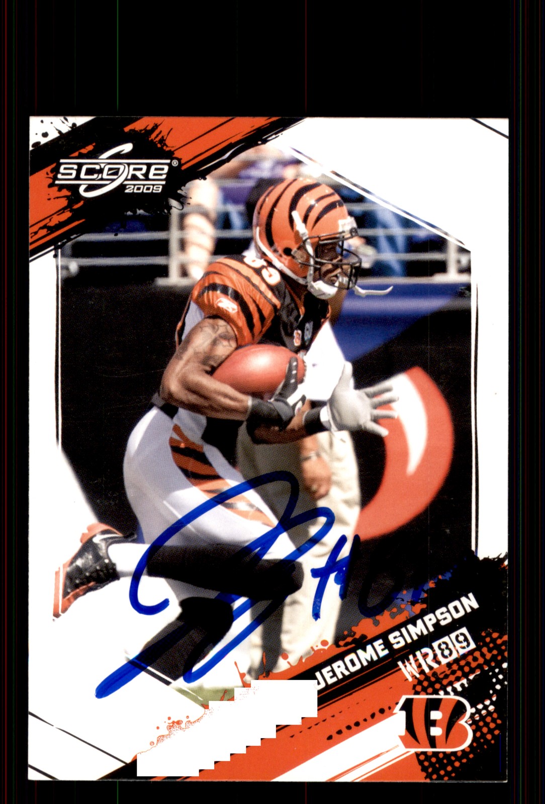 Signed Football Card Auto Jerome Simpson 2009 Score #61 Cincinnati Bengals