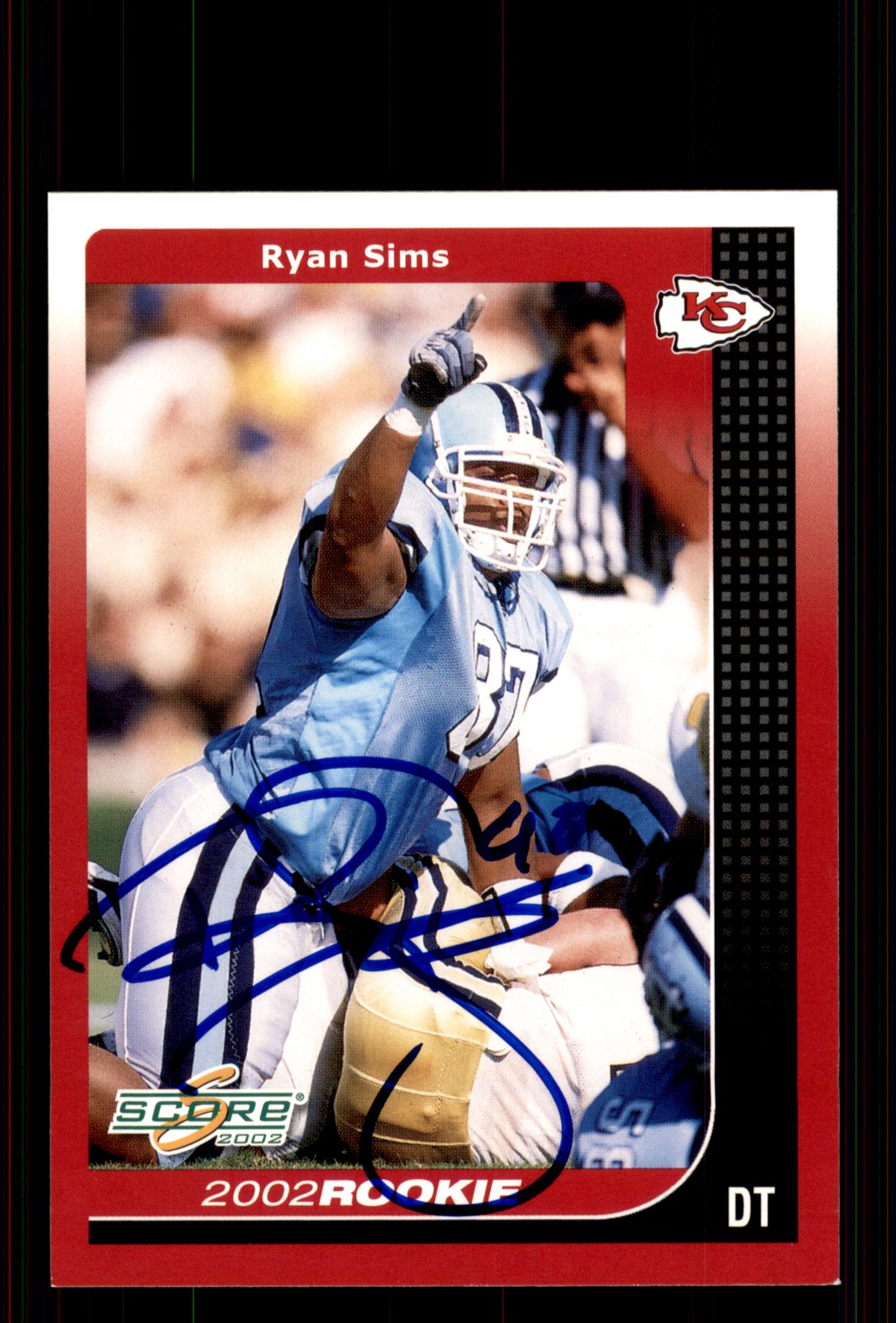 Signed Football Card Auto Ryan Sims 2002 Score #306 Kansas City Chiefs