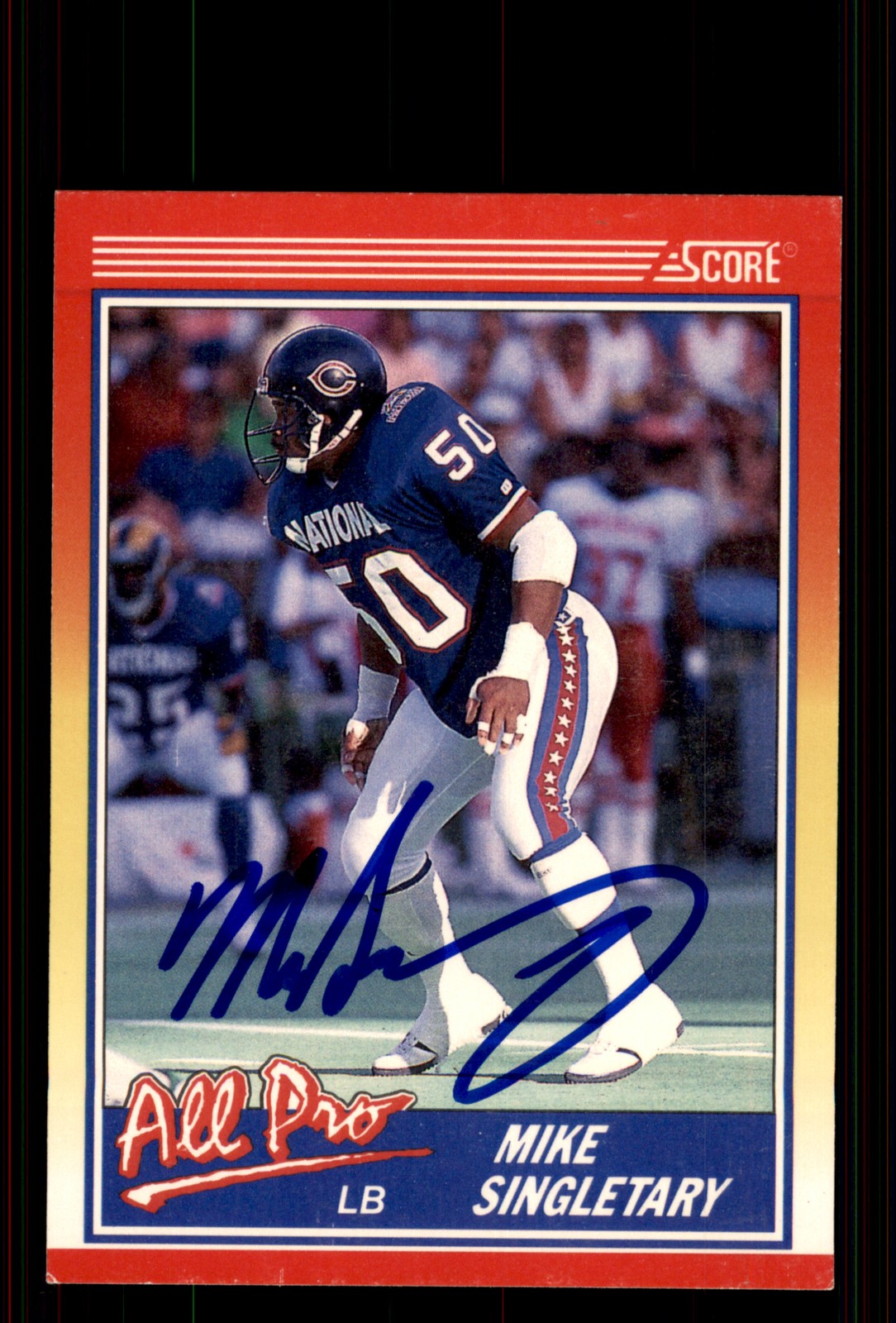 Signed Football Card Auto Mike Singletary 1990 Score #570 Chicago Bears