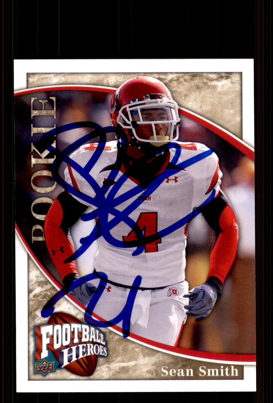 Signed Football Card Auto Sean Smith 2009 Upper Deck Heroes #137 Utah Utes