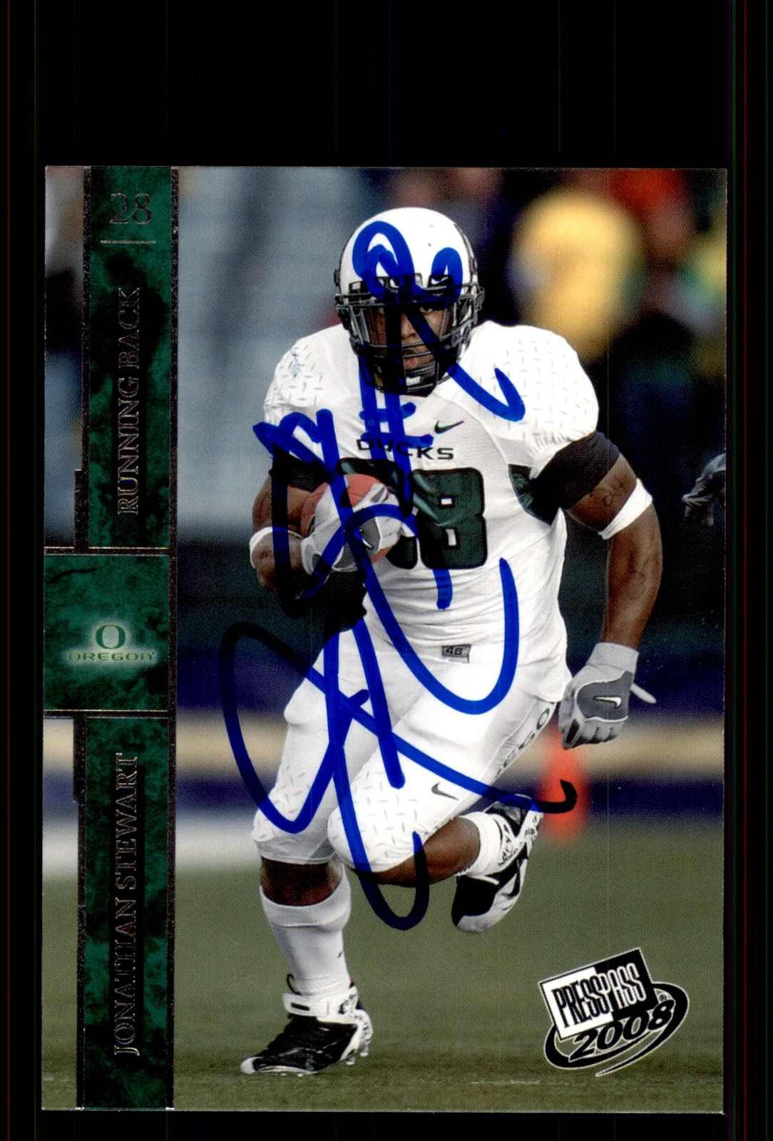 Signed Football Card Auto Jonathan Stewart 2008 Press Pass #25 Oregon Ducks