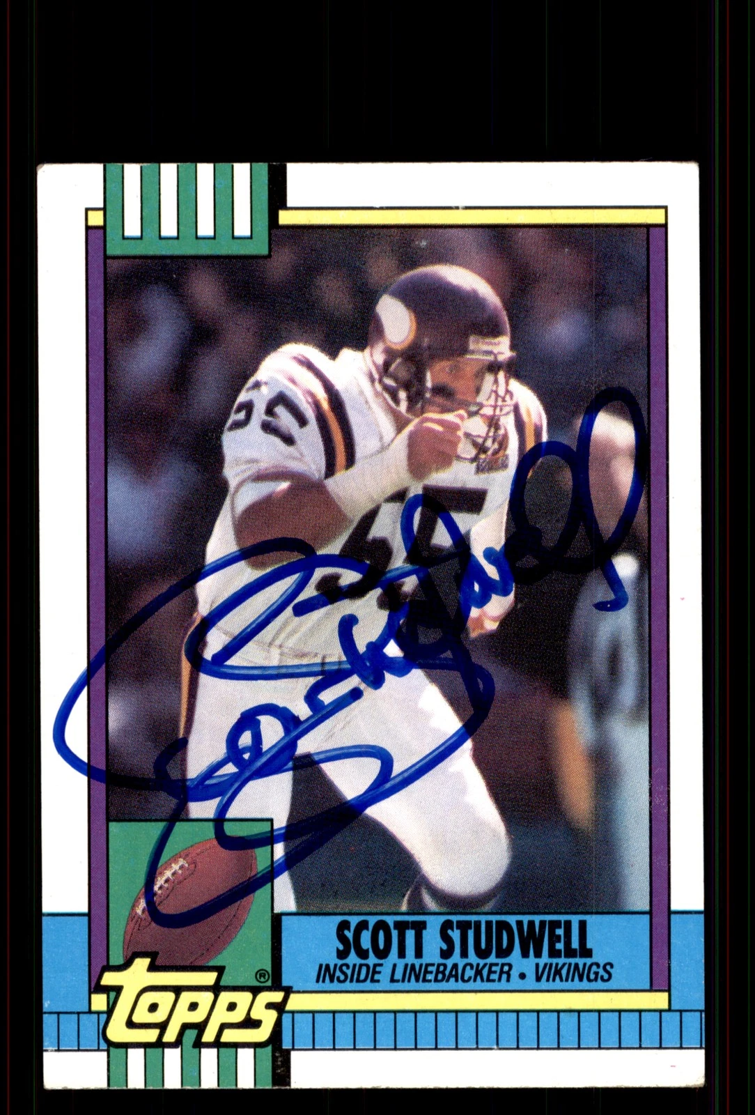 Signed Football Card Auto Scott Studwell 1990 Topps #119 Minnesota Vikings