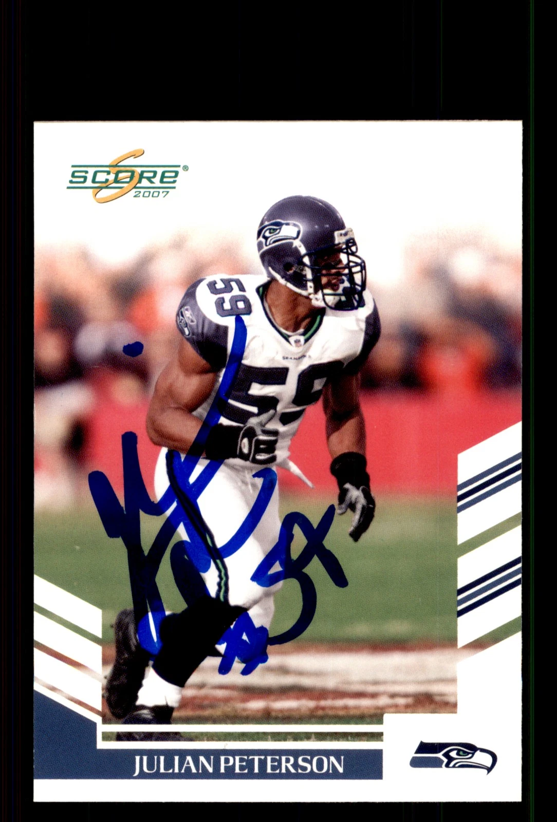 Signed Football Card Auto Julian Peterson 2007 Score #133 Seattle Seahawks
