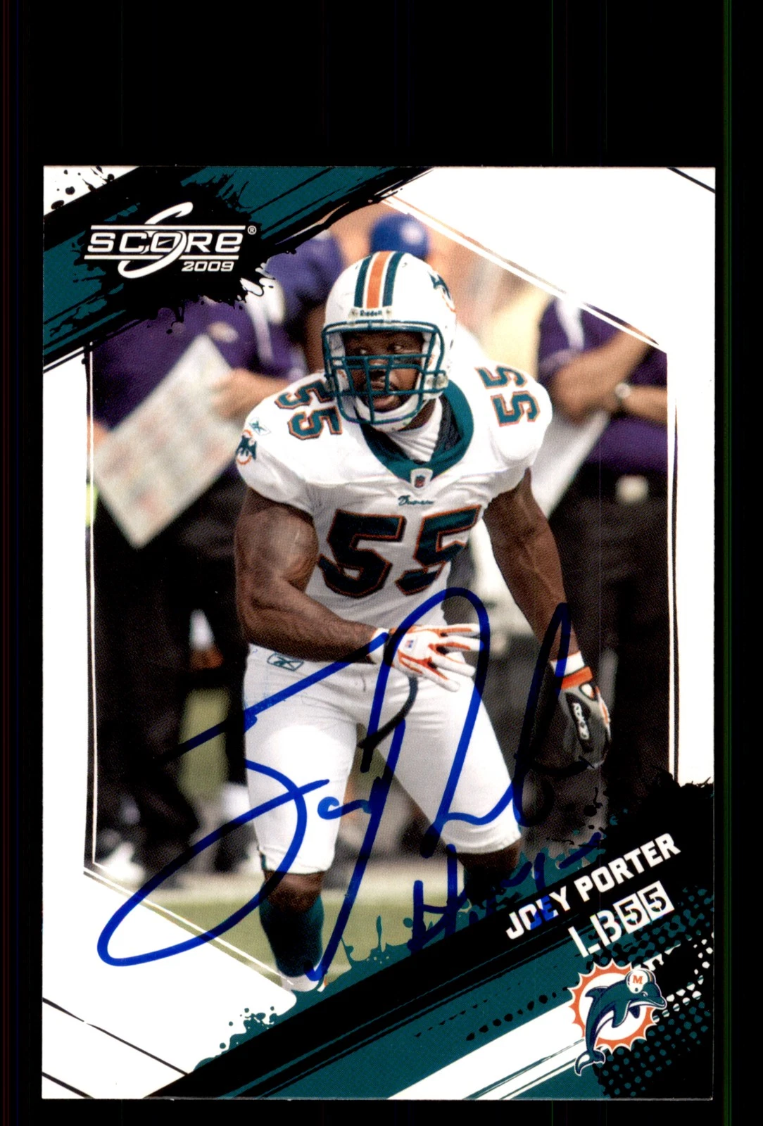 Signed Football Card Auto Joey Porter 2009 Score #155 Miami Dolphins