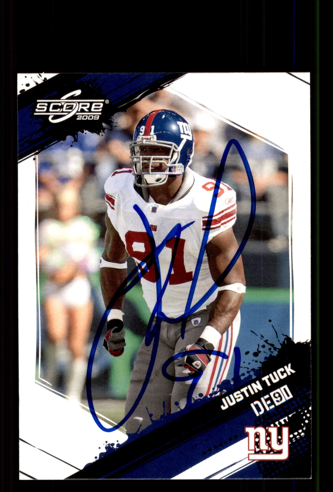 Signed Football Card Auto Justin Tuck 2009 Score #197 New York Giants
