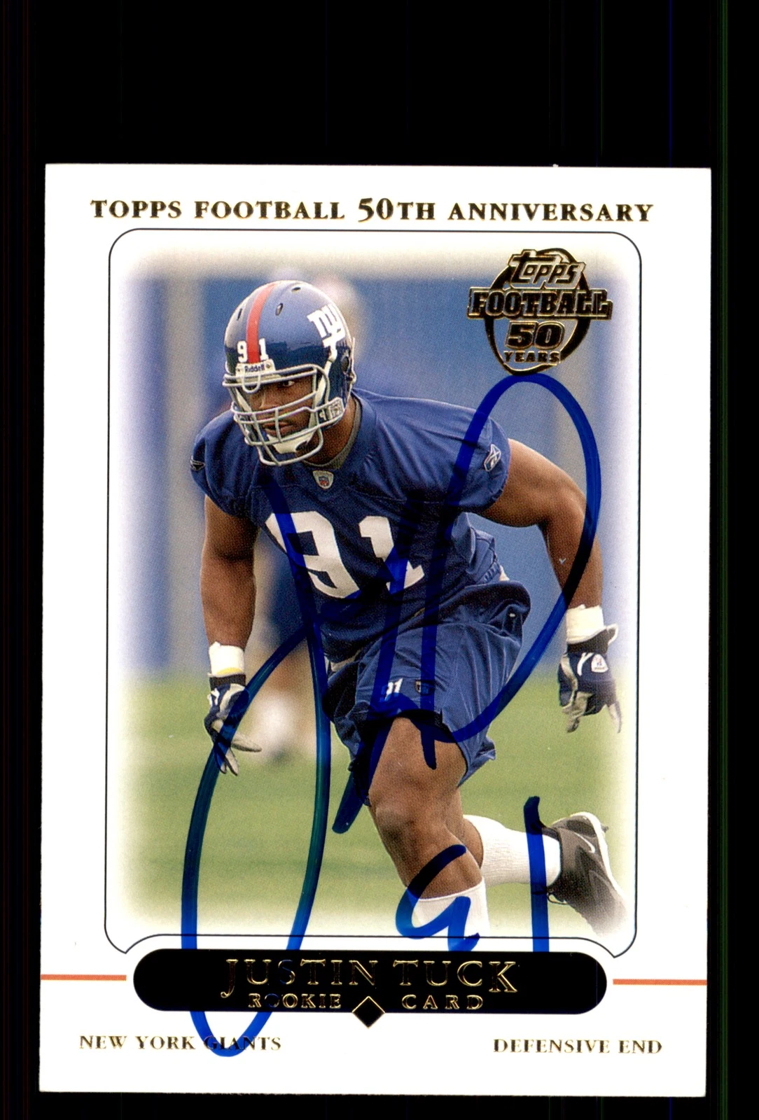 Signed Football Card Auto Justin Tuck 2005 Topps #394 New York Giants