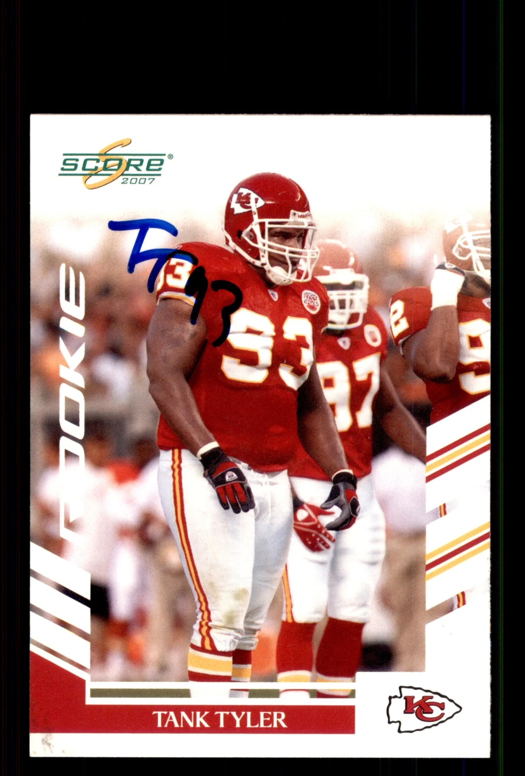 Signed Football Card Auto Tank Tyler 2007 Score #303 Kansas City Chiefs