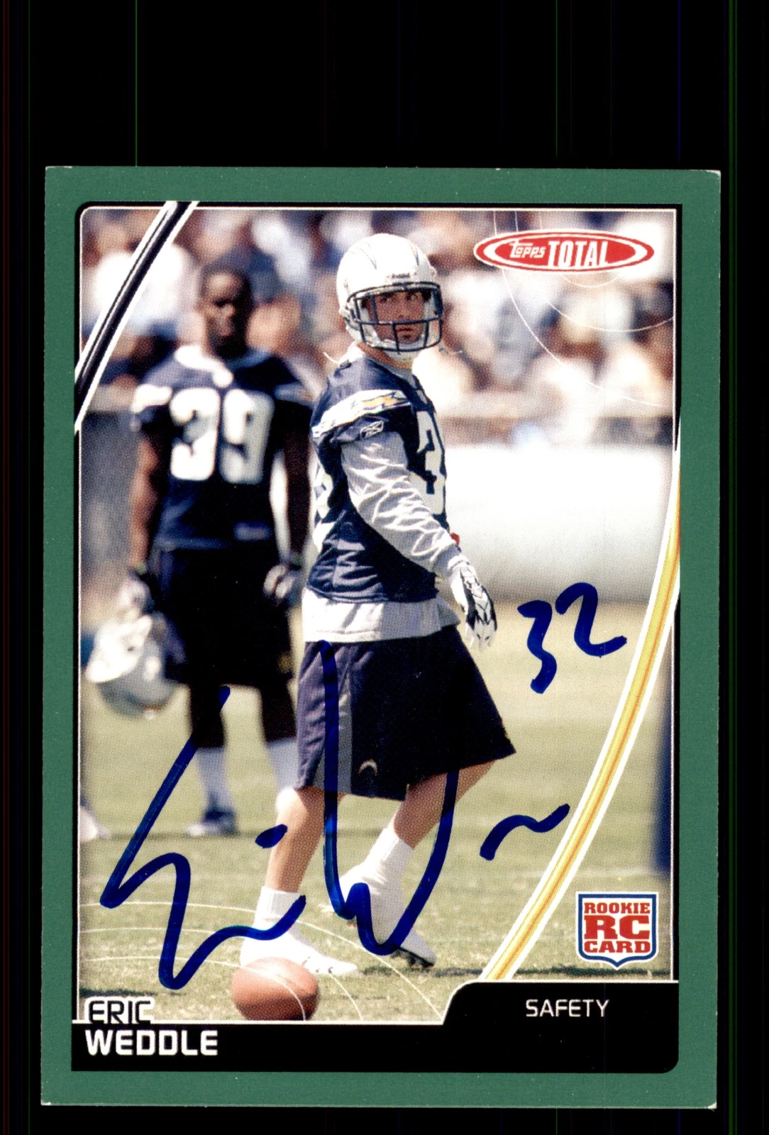 Signed Football Card Auto Eric Weddle 2007 Topps Total #544 San Diego Chargers