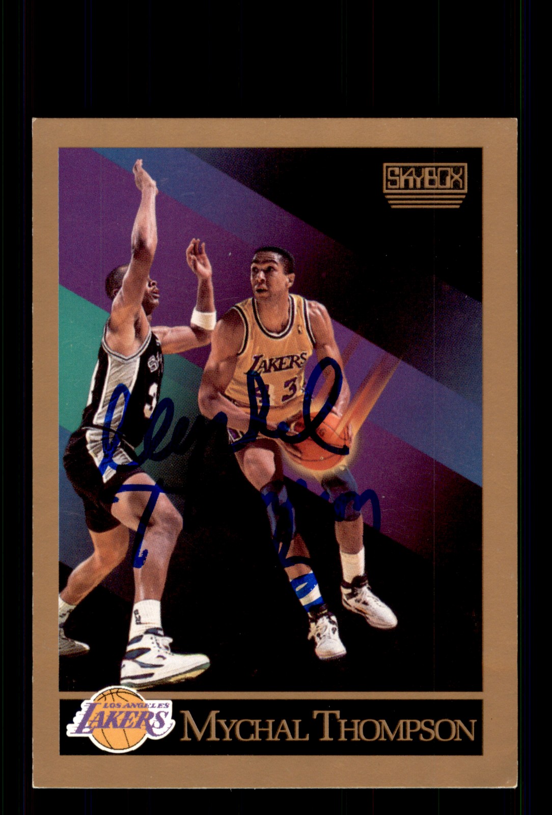 Signed Basketball Card Auto Mychal Thompson 1990-91 SkyBox #141 Lakers