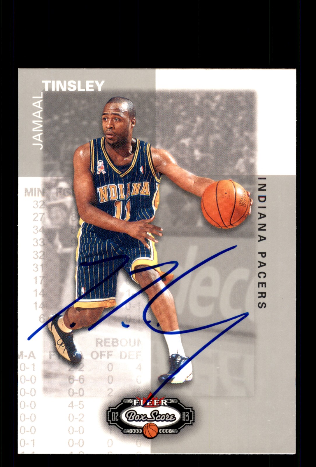Signed Basketball Card Auto Jamaal Tinsley 2002-03 Fleer Box Score #62 Pacers