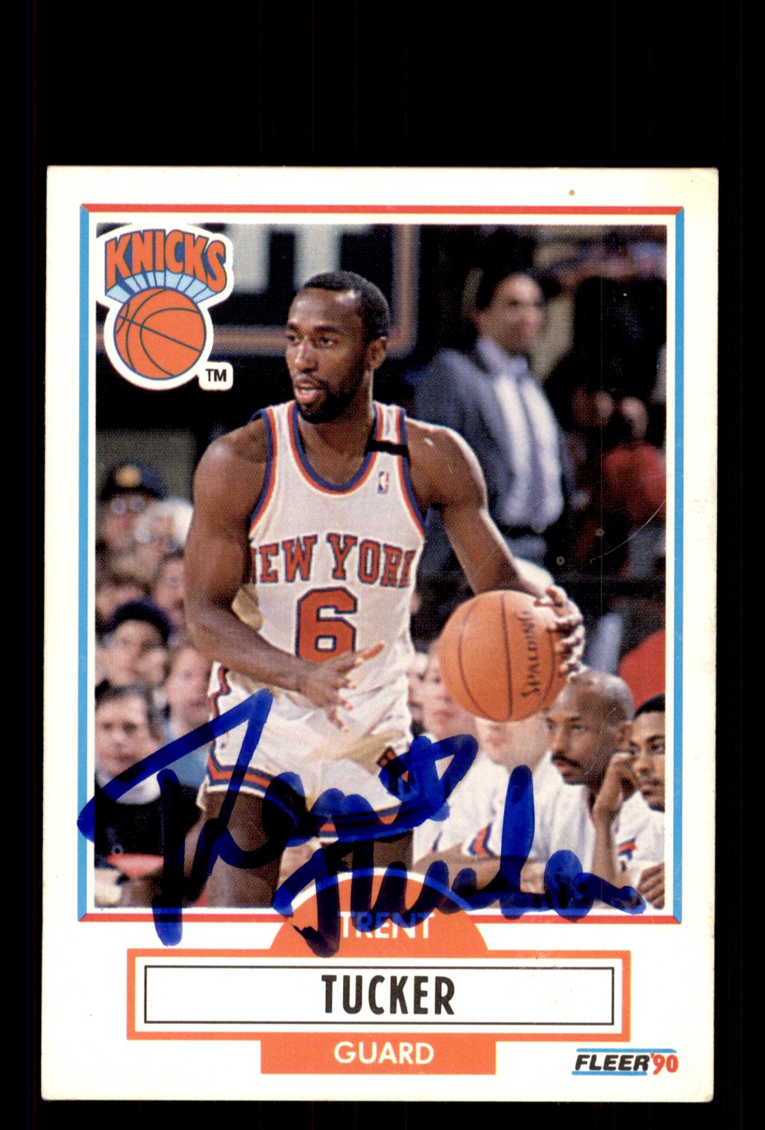 Signed Basketball Card Auto Trent Tucker 1990-91 Fleer #129 New York Knicks