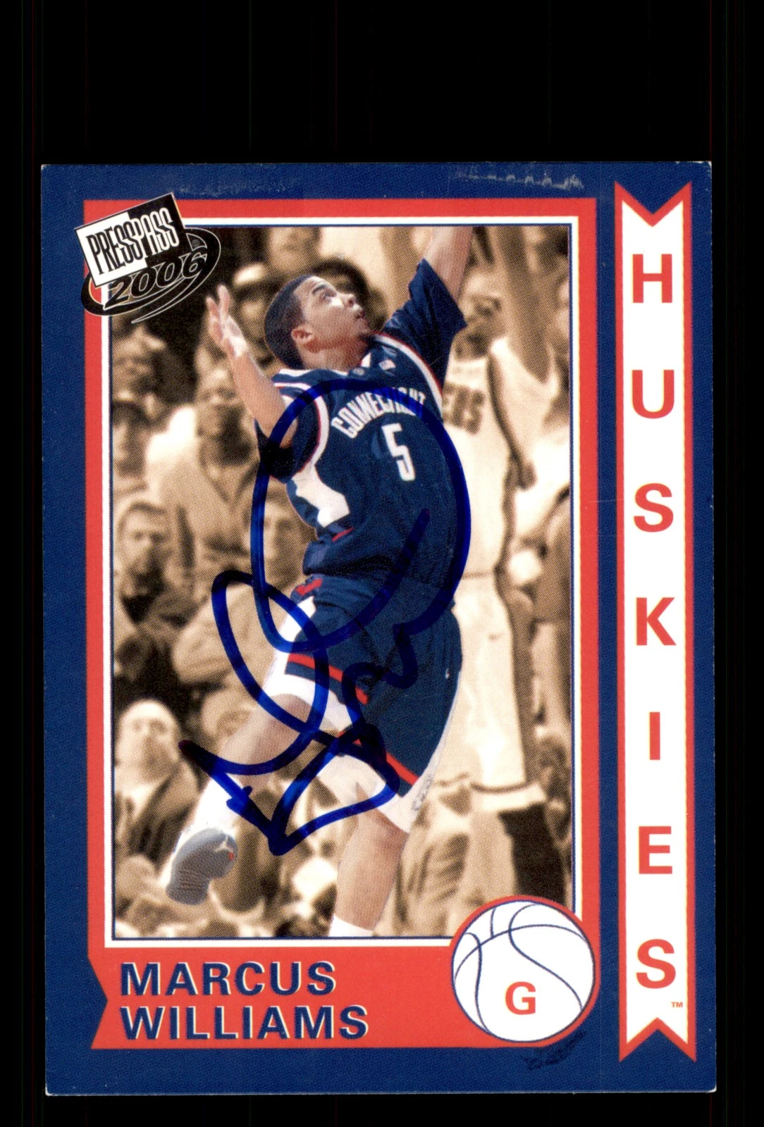 Signed Basketball Card Auto Marcus Williams 2006 Press Pass #OS 5 Connecticut