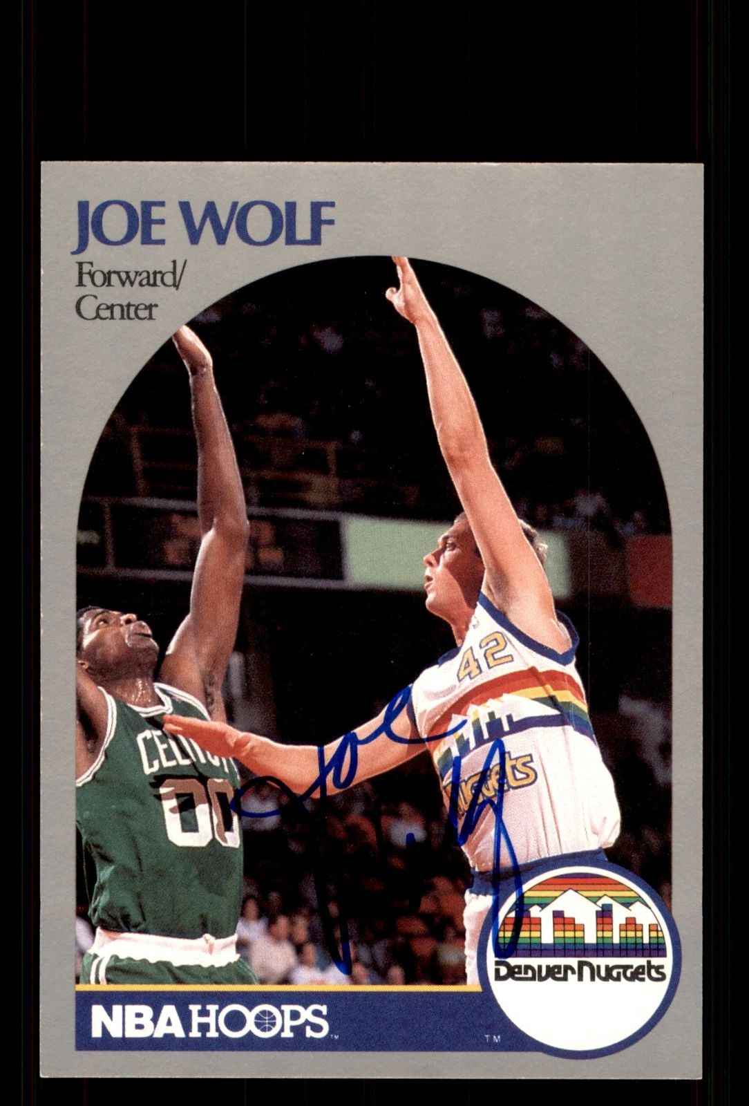 Signed Basketball Card Auto Joe Wolf 1990-91 Hoops #412 Denver Nuggets