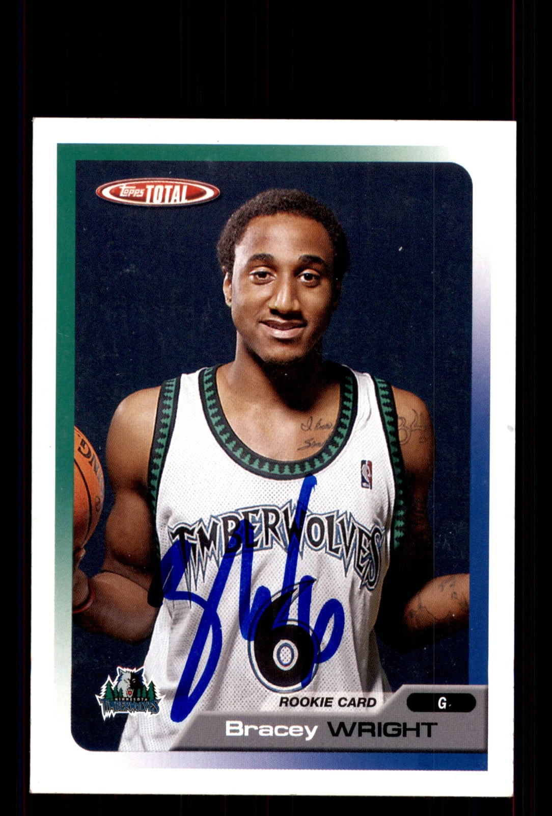 Signed Basketball Card Auto Bracey Wright 2005-06 Topps Total #313 Timberwolves