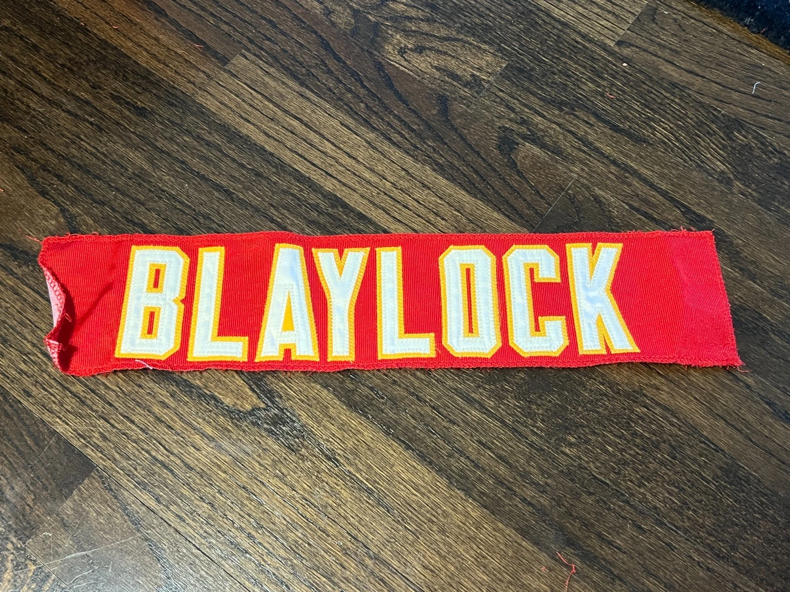 KANSAS CITY CHIEFS GAME USED ? ISSUED FOOTBALL JERSEY NAMEPLATE DERRICK BLAYLOCK