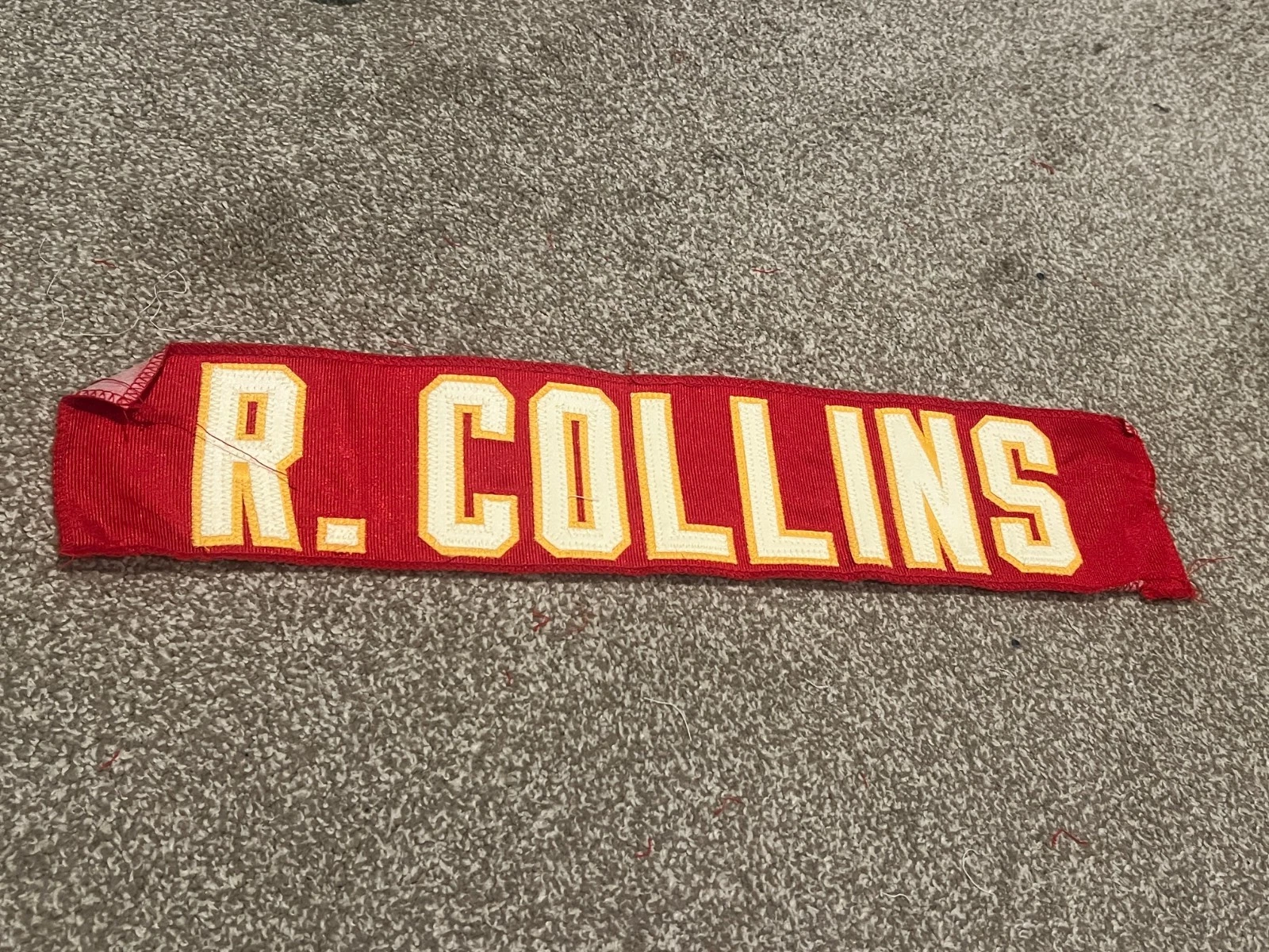 KANSAS CITY CHIEFS GAME USED ? TEAM ISSUED JERSEY NAMEPLATE FOOTBALL R. COLLINS