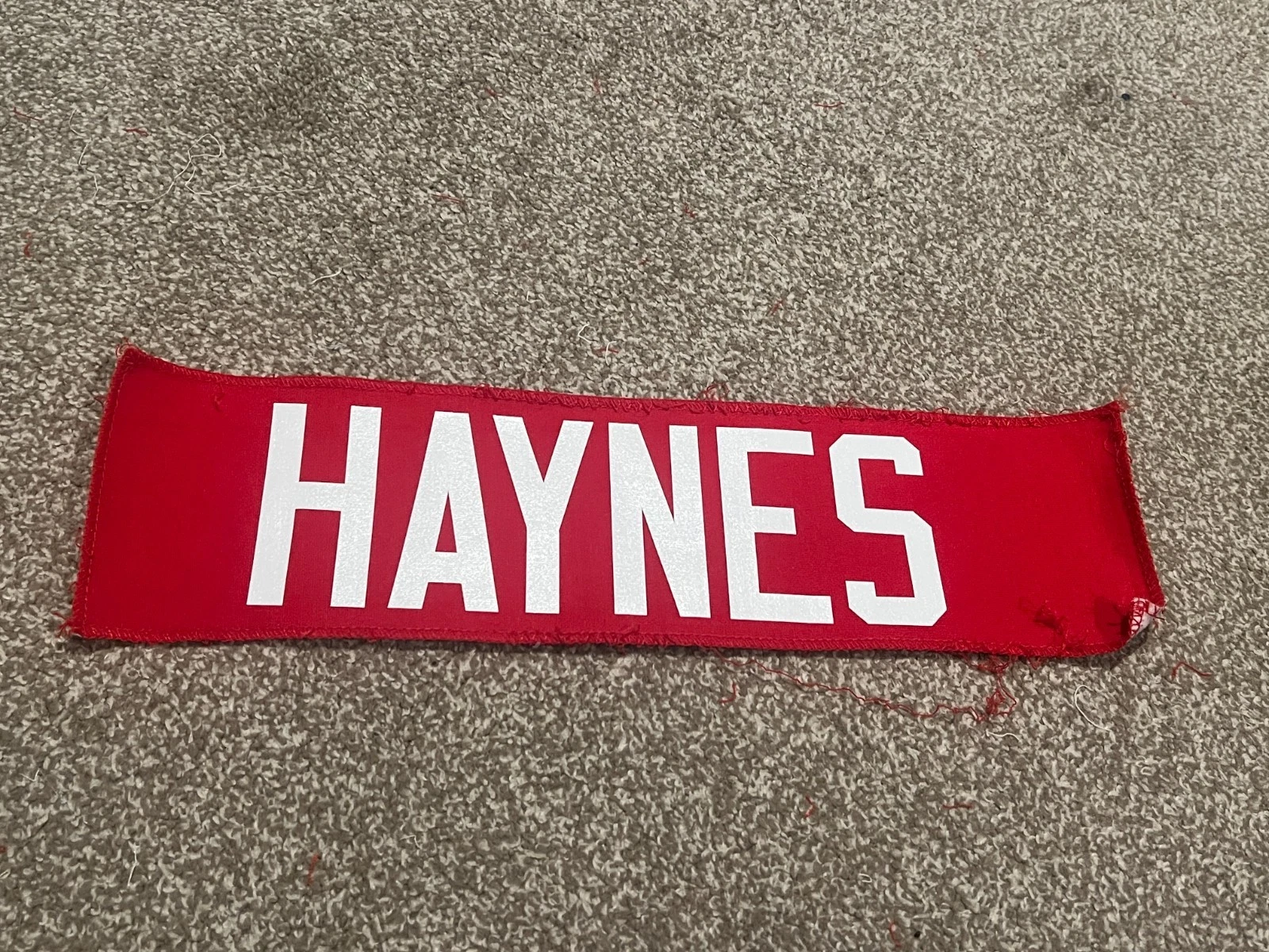 KANSAS CITY CHIEFS GAME USED ? TEAM ISSUED JERSEY NAMEPLATE HAYNES