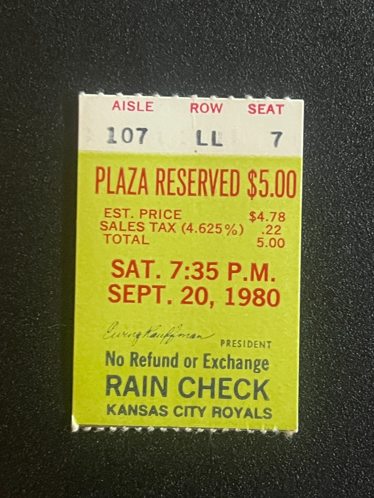 Baseball Ticket Kansas City Royals 9/20/1980 Ken Phelps MLB Debut