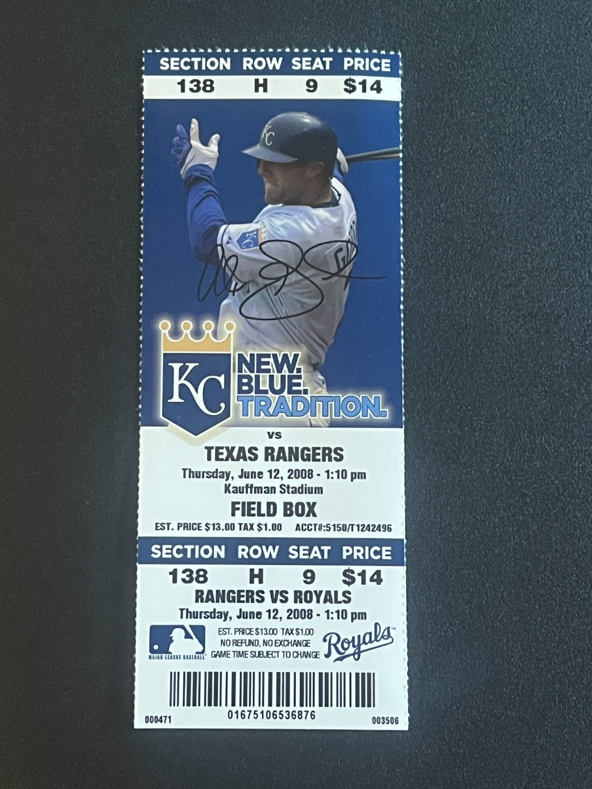 Baseball Ticket Royals Rangers 6/12/2008 Mike Aviles 1st HR / Eric Hurley Debut