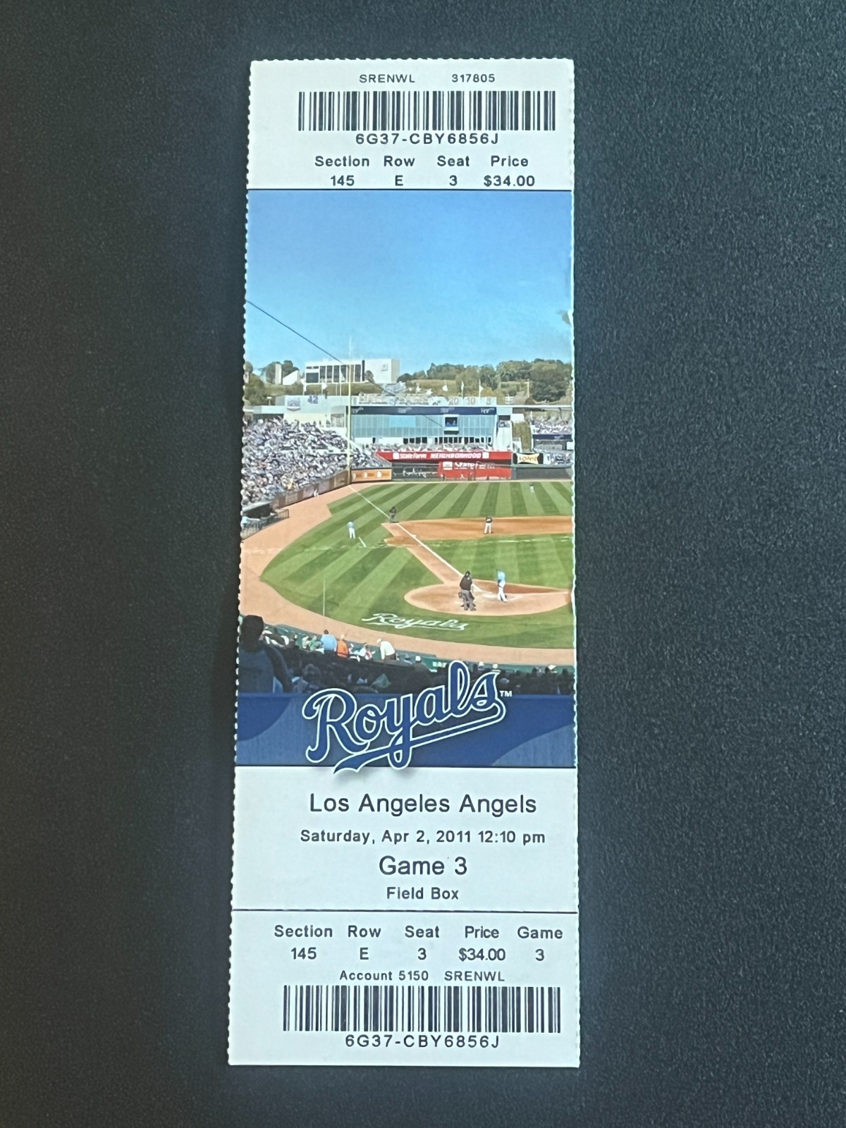 Baseball Ticket Royals Angels 4/2/11 Aaron Crow 1st MLB Win