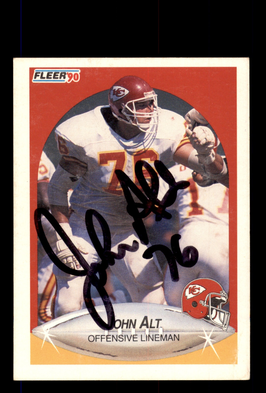 Signed Football Card Auto John Alt 1990 Fleer #197 Kansas City Chiefs
