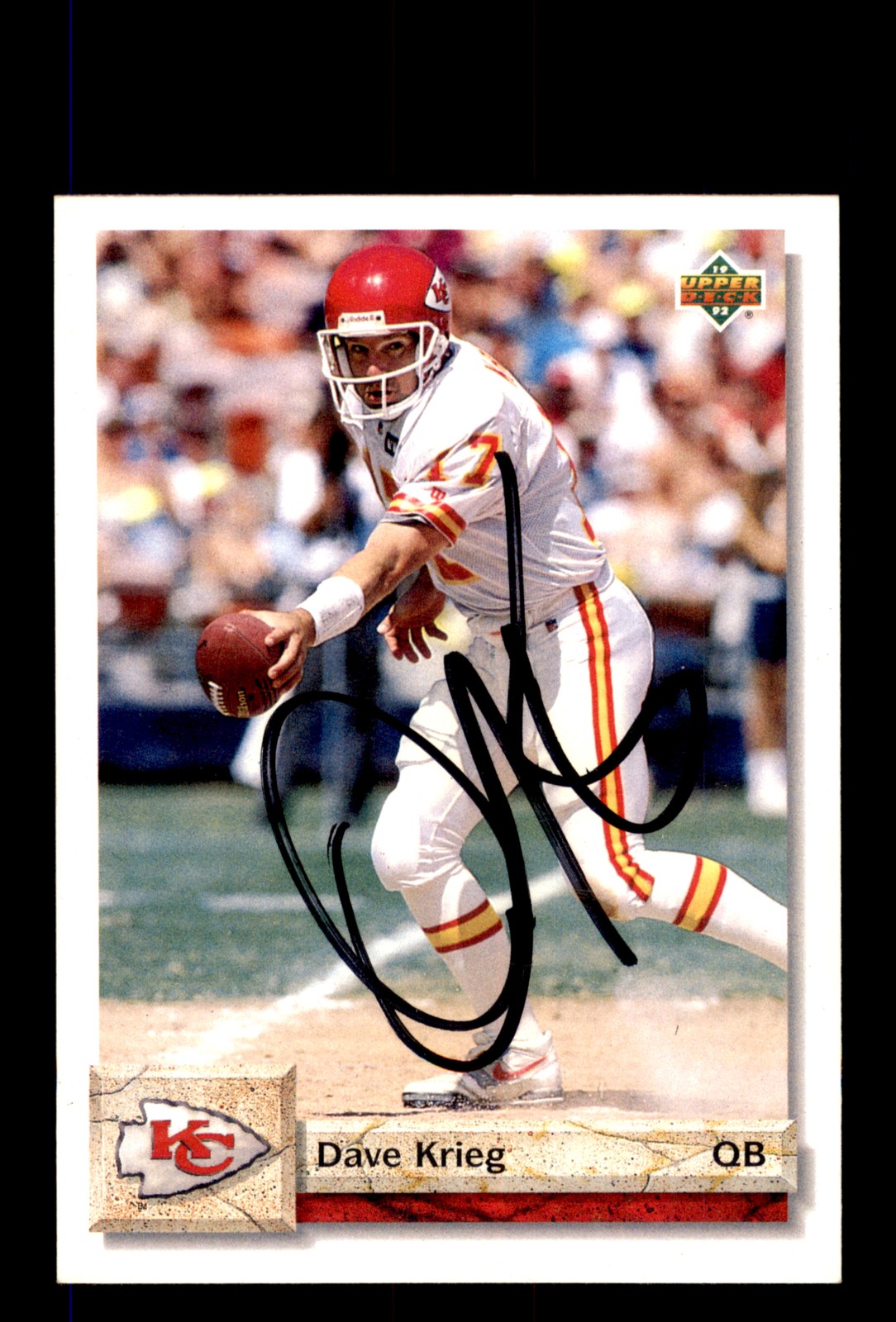 Signed Football Card Auto Dave Krieg 1992 Upper Deck #508 Kansas City Chiefs