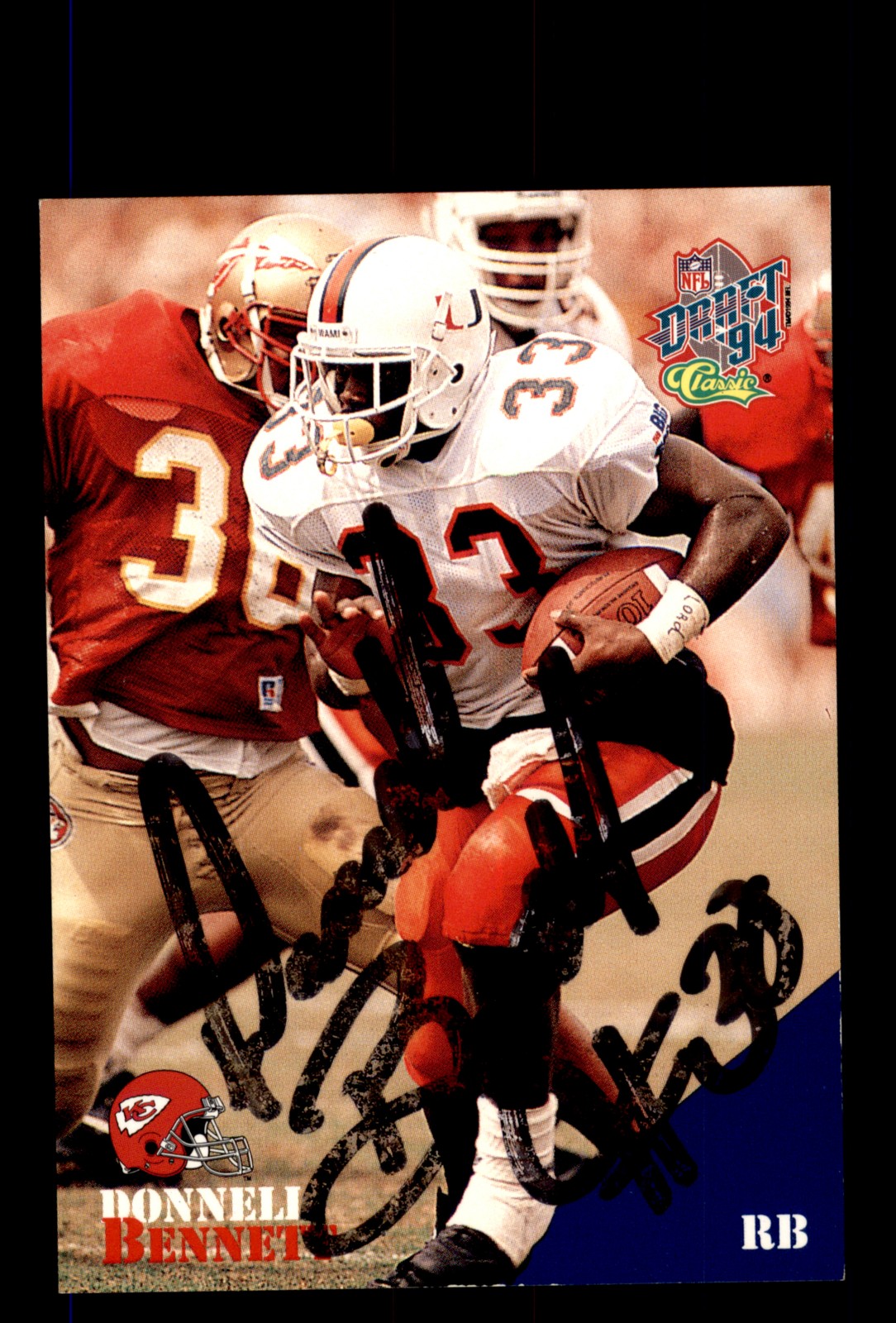 Signed Football Card Auto Donnell Bennett 1994 Classic NFL Draft #80 Chiefs