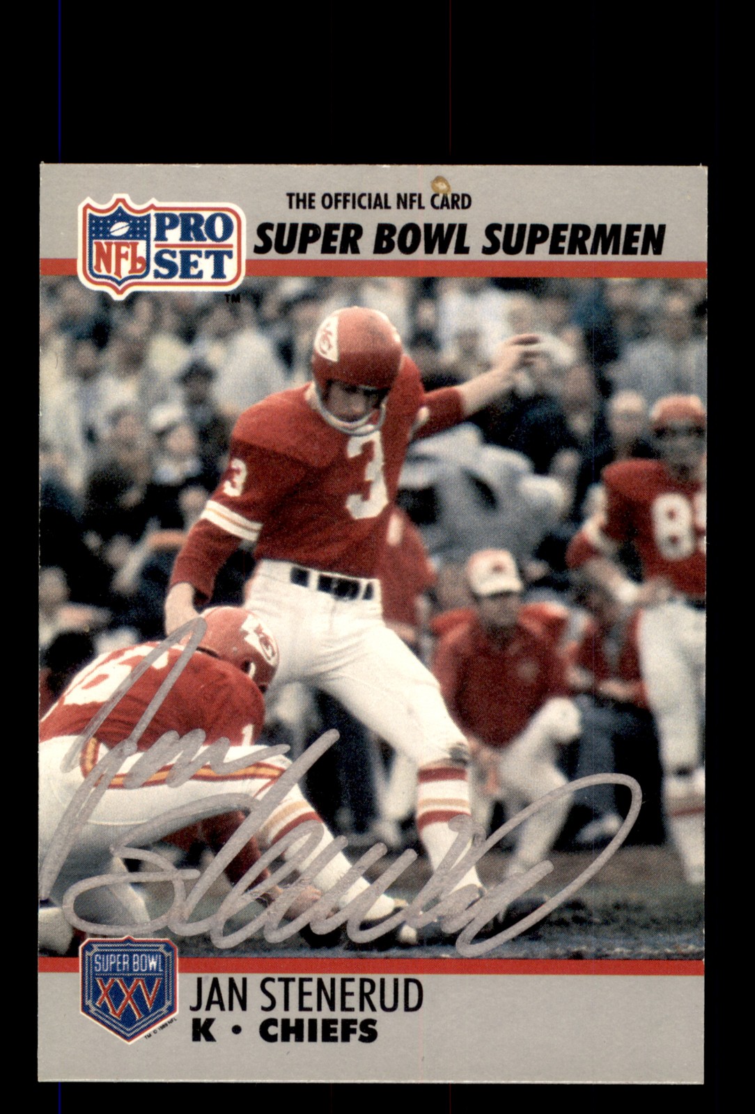 Signed Football Card Auto Jan Stenerud 1990-91 Pro Set Super Bowl  #122 Chiefs